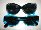 3.00 Bifocal Rhinestone Reading Black Sunglass Glasses Blue Oval Jet
