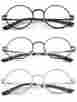 3pk-er6009-gm Eye-zoom 3pk Metal Round Oval Reading Glasses Harry Potter John Lennon Style