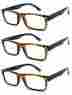 3pk-erc3020 Amtr-bk Eye-zoom 3pk Mens Fashion Rectangle Style Reading Glasses Temple Amber Tortoise