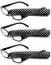 3pk-ercd311-bk-wt Eye-zoom 3 Pack White Checks Fashion Reader Reading Glasses Checkered With Case