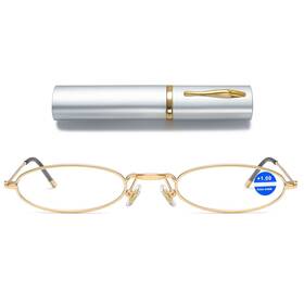 Abetos Abtble508 Easy Carry Mini Slim Reading Glasses Blue Light Blocking Oval Metal Po
