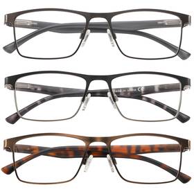 H6005-c567-1.00 Acavefox 3 Pack Reading Glasses Men Readers Blue Light Blocking Anti-uv Metal Front Fr
