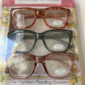 Adrienne Vittadini 800414585533 3 Pair Premium Reading Glasses 2.50 Amber Green Pink Nib