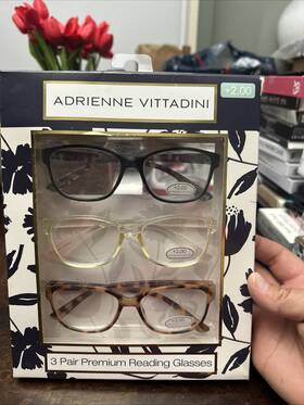 Adrienne Vittadini 800414595440 3 Pair Premium Reading Glasses 2.00 Black Clear Tort Oval