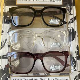 Adrienne Vittadini 800414595570 3 Pair Premium Reading Glasses 2.50 Black Clear Red Square