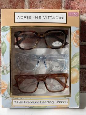 Adrienne Vittadini 800414609062 3 Pair Premium Reading Glasses 1.50 Tort Blue Amber Square