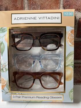 Adrienne Vittadini 800414609079 3 Pair Premium Reading Glasses 2.00 Tort Blue Amber Square