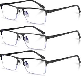 Anourney 744110845532 3-pack Reading Glasses For Men Lightweight Metal Half 3 Pack Black 1.0 X