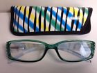 Apcr24 Shark Womens Rhinestone Animal Print Reading Glasses With Case Green