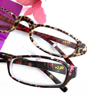 Artminds 886946427985 2 Pairs Reading Glasses 2.00 - Cat Eye Animal Print And Slender Pink Rose