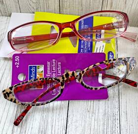 Artminds 886946529733 2 Prs Reading Glasses 2.50 - Cat Eye Leopard Print And Slender Rose Ombre