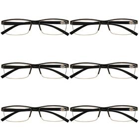 B And Q 780887946003 6 Pack Mens Rectangular Half Frame Blue Light Blocking Reading Glasses Black