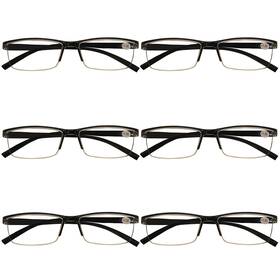 B And Q 782453310324 6 Pack Mens Rectangular Half Frame Lue Light Locking Reading Glasses Lack Spring