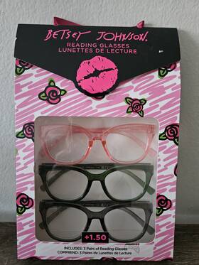676-bls Betsey Johnson Cat Eye Reading Glasses Set 3 Pairs Pink Green Gray 1.50