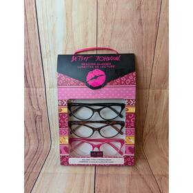 Vmp2011 Betsey Johnson Reading Glasses 3 Pack Cat Eye Black Tortoise Pink 1.50