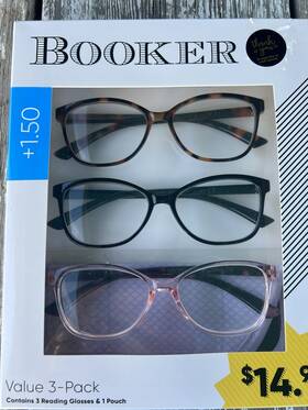 Booker 803926530442 1.50 Reading Glasses Value 3-pk And Pouch