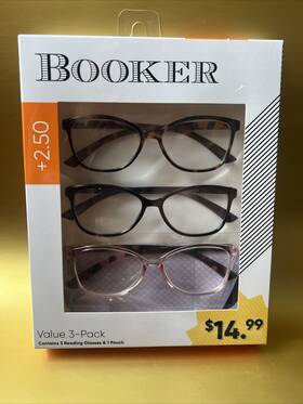Booker 803926530466 2.50 Reading Glasses Value 3-pk And Pouch