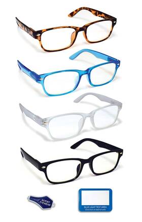 Boost Eyewear 090696203007 Blue Light Blocking Reading Glasses 4 Pack Antiglare Lenses Traditional St