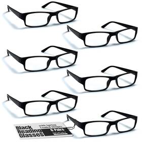 Boost Eyewear 090696263254 6 Pack Reading Glasses Traditional Black Frames For Men And