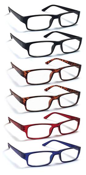 Boost Eyewear 090696272508 6 Pack Reading Glasses In Black Tortoise Blue Red For Men/women Spring Hi