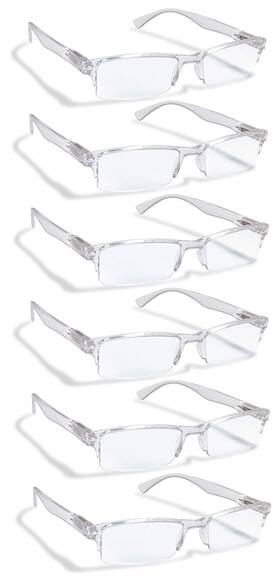 Boost Eyewear 090696282002 6 Pack Reading Glasses Clear Half Rim Frames For Men And Women With Comfor