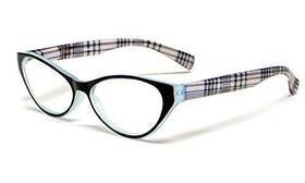 Calabria 795780089955 Emily Designer Cateye Lightweight Reading Glasses Blue&black Plaid 3.75