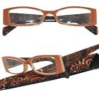 Calabria Topaz Brown Abstract Pattern Reading Glasses Sping Hinge Case