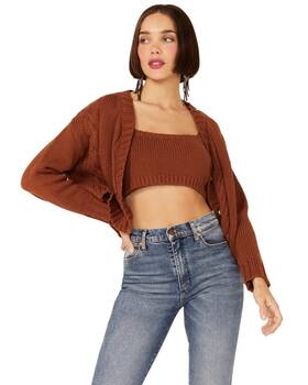 92112-rootbeer Callahan Womens Lu Cardigan And Tank Set -