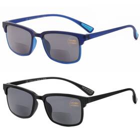 Cara Optical Cr-b2014-black Blue-250-sun 2 Pack Bifocal Reading Sunglasses For Men Flexible Super Lightweight Tr