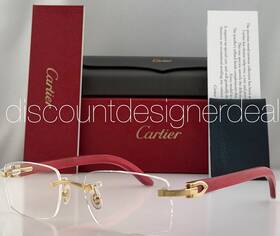 Ct00520 Cartier Ct0052o Rimless Wood Glasses Eyeglasses 006 Red Gold Clear Demo New 53mm