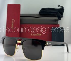 Ct0132s Cartier Square Sunglasses 001 Black Frame Gold Accents Gray Lens 54mm