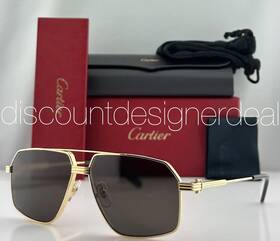 Ct0270s Cartier Navigator Square Sunglasses 005 Gold Metal Frame Gray Lens 58mm