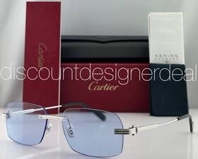 Ct0271s Cartier Rectangular Rimless Sunglasses Silver Metal Light Blue 011 58mm