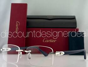 Ct0287o Cartier Frameless Eyeglasses 012 Silver Metal Blue Temples Clear Lens 56