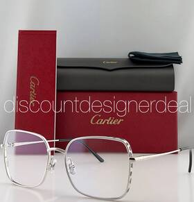 Cartier Ct0310o Square Eyeglasses 002 Silver Metal Leopard Clear Lens New 56mm