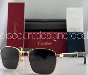 Ct0363s Cartier Square Sunglasses Gold Frame Black Buffalo Horn Gray Lens 001 54