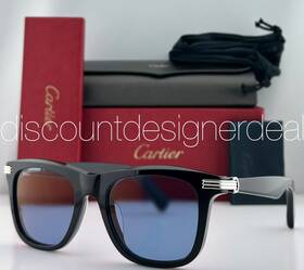 Ct0396s Cartier Square Sunglasses 004 Black Acetate Frame Blue Flash Lens 53mm