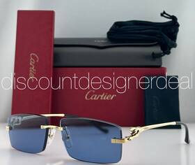 Ct0430s Cartier Panth Re Frameless Sunglasses 004 Gold Metal Light Blue Lens 58