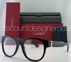 Ct0452oa Cartier Round Eyeglasses 001 Black Acetate Frame Gold Clear Lens 53mm
