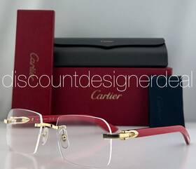 Ct0453o Cartier Frameless Eyeglasses 003 Gold Red Wood Temples Clear Lens 56mm