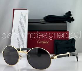 Ct0464s Cartier Oval Sunglasses 005 L Black Buffalo Horn Yellow Gold Gray Lens