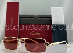 Ct0473s Cartier Unisex Sunglasses Panth Re 002 Gold Metal Frame Red Flash Lens