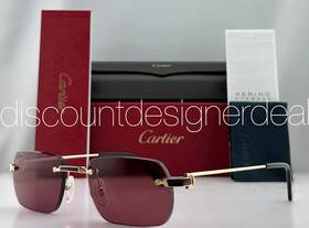 Ct0498s Cartier Frameless Sunglasses Pr Miere 002 Gold Metal Red Lens 55mm New