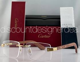 Ct0513o Cartier Santos Frameless Eyeglasses 002 Gold Metal Brown Wood Clear Demo