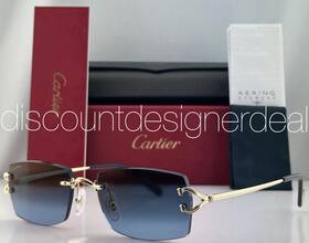Ct0550s Cartier Rectangular Sunglasses Gold Rimless Metal Blue Gradient 002 56mm