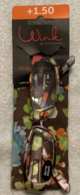 Case 078041076735 Wink Reading Glasses 1.50 With Cloth Brown Floral Frames And New