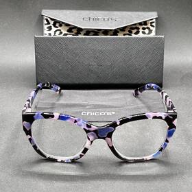 0127-090325-19.98 Chicos 2.50 Readers Purple Variegated Blue-light Reduction Used With Case