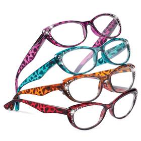 Krj03214-1 Collections Etc Cat Eye Tortoiseshell Readers With Foil Accents - Set Of 4