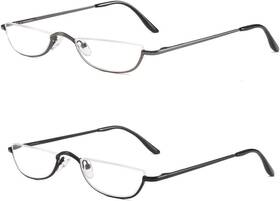 Covesato 705353132537 Half Frame Reading Glasses Metal Moon Readers For Women Men 2 Pairs 1.75