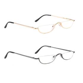 Covesato 737269645764 Half Frame Reading Glasses Metal Moon Readers For Women Men 2 Pairs 1.50